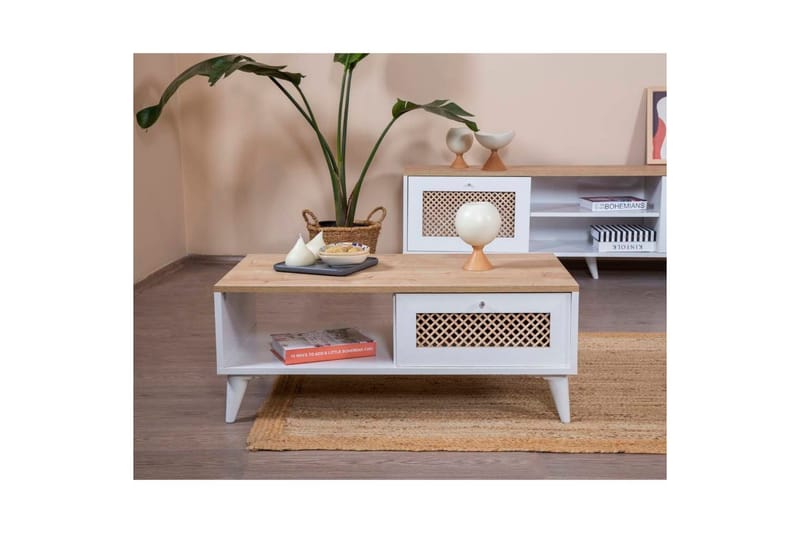 Velin Sofabord 55 cm - Mellemfarvet træ/Hvid - Møbler - Borde - Sofabord