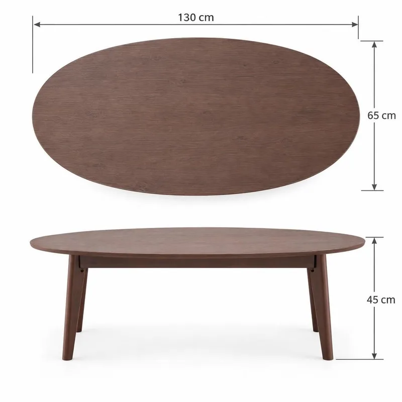 Velo Ovalt Sofabord 130x65 cm med Træ- og Valnøddeudseende - Valnød - Møbler - Borde - Sofabord
