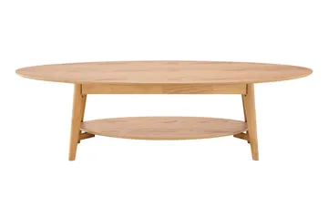 Velo Ovalt Sofabord med Hylde 160x60 cm med Træ- og Egetræsudseende - Eg - Møbler - Borde - Sofabord