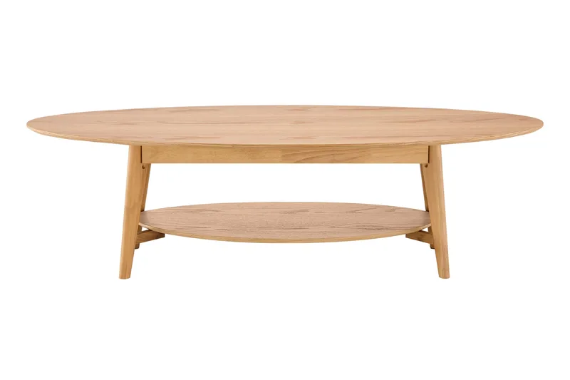 Velo Ovalt Sofabord med Hylde 160x60 cm med Træ- og Egetræsudseende - Eg - Møbler - Borde - Sofabord
