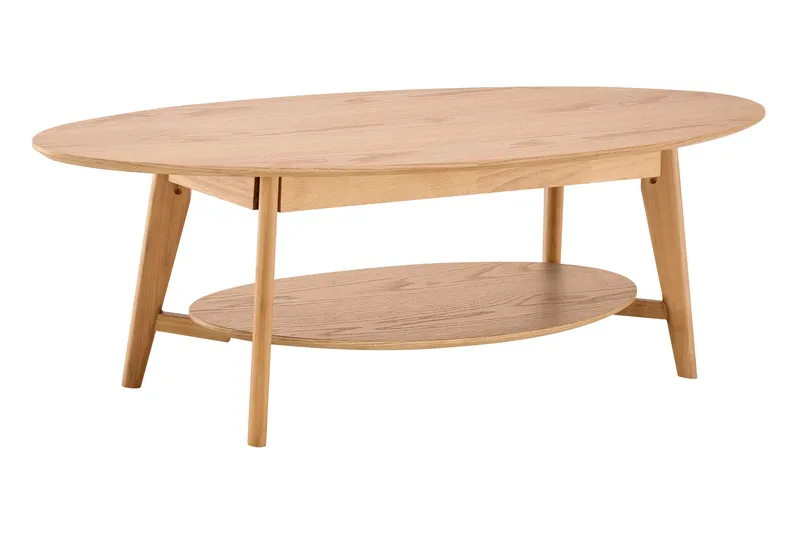 Velo Ovalt Sofabord med Hylde 160x60 cm med Træ- og Egetræsudseende, Eg