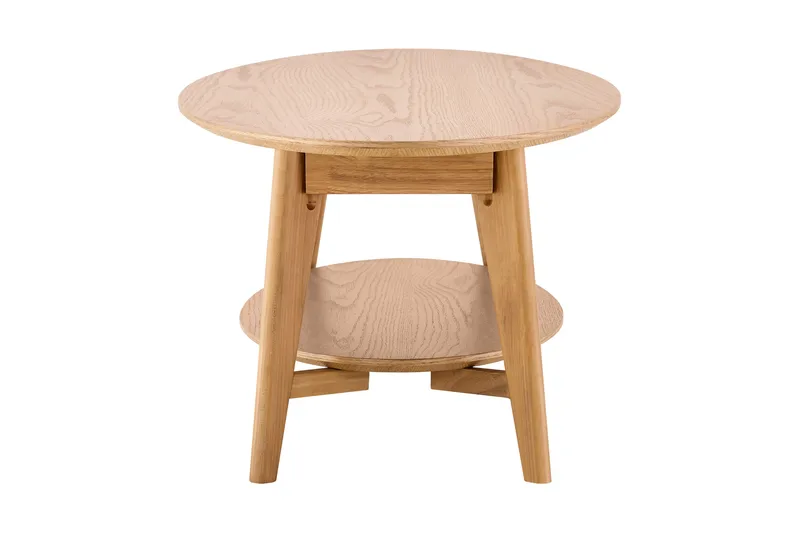 Velo Ovalt Sofabord med Hylde 160x60 cm med Træ- og Egetræsudseende - Eg - Møbler - Borde - Sofabord