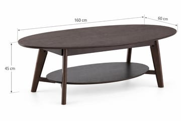 Velo Ovalt Sofabord med Hylde 160x60 cm med Træ- og Røget Eg-udseende - Røget eg - Møbler - Borde - Sofabord