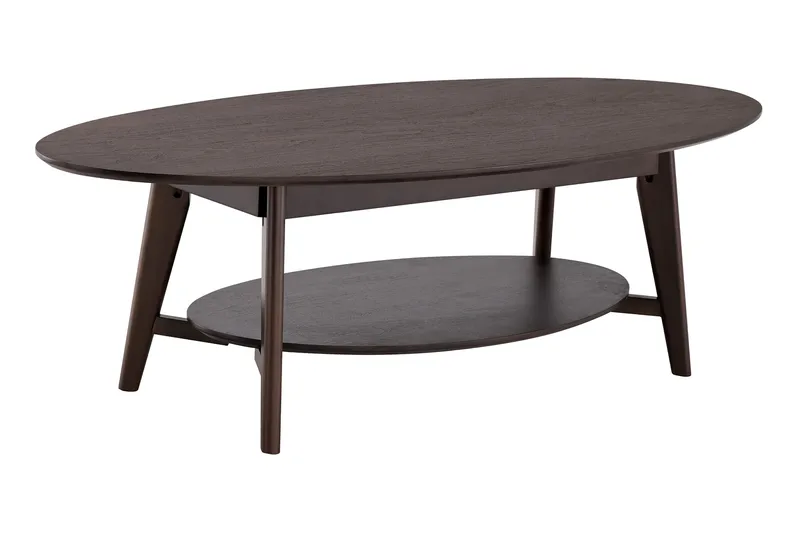 Velo Ovalt Sofabord med Hylde 160x60 cm med Træ- og Røget Eg-udseende, Røget eg