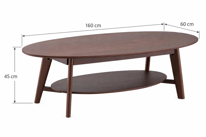 Velo sofabord ovalt 160 cm massivt træ - Valnød - Møbler - Borde - Sofabord