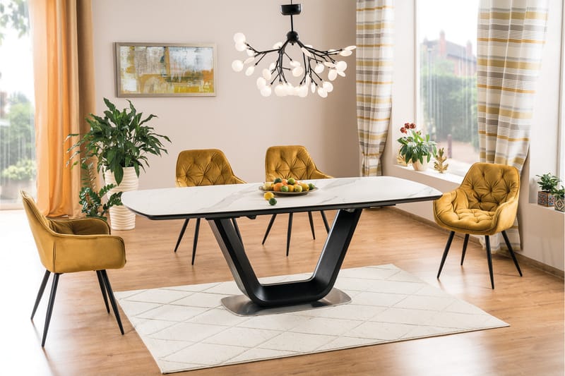 Ventera Udvideligt Spisebord 160 cm - Keramik/Sort/Hvid - Spisebord og køkkenbord