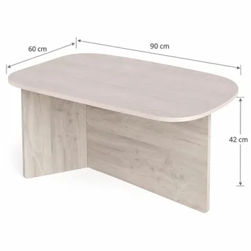 Vento Ovalt Sofabord 90x60 cm med Træ- og Hvidlaseret Eg-udseende - Hvid - Møbler - Borde - Sofabord