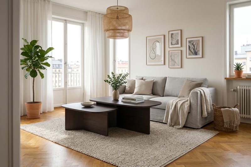Vento Ovalt Sofabord 90x60 cm med Træ- og Røget Eg-udseende - Mørkebrun - Møbler - Borde - Sofabord