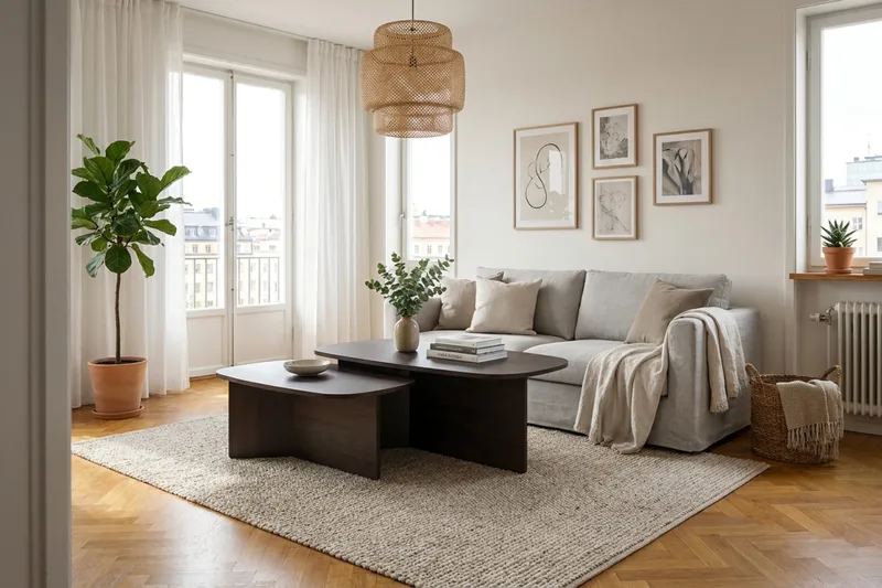 Vento sofabord 120x70 cm ovalt i træ - Røget eg - Møbler - Borde - Sofabord