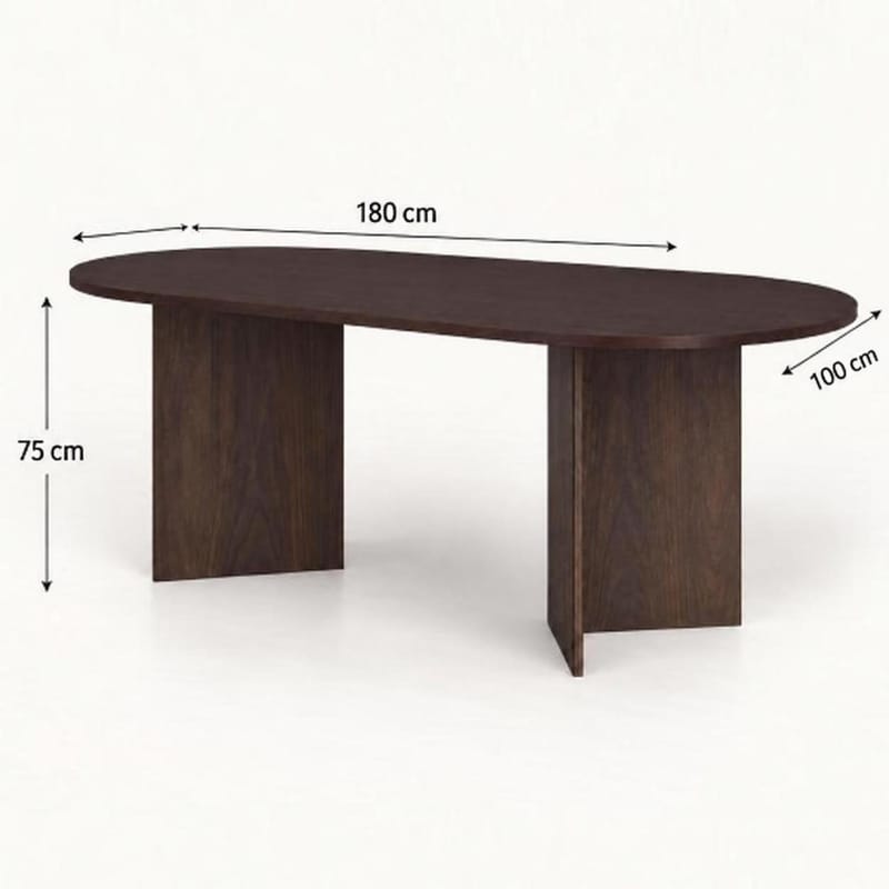 Vera Ovalt Spisebord 180x100 cm med Træ- og Røget Eg-udseende - Mørkebrun - Møbler - Borde - Spisebord og køkkenbord