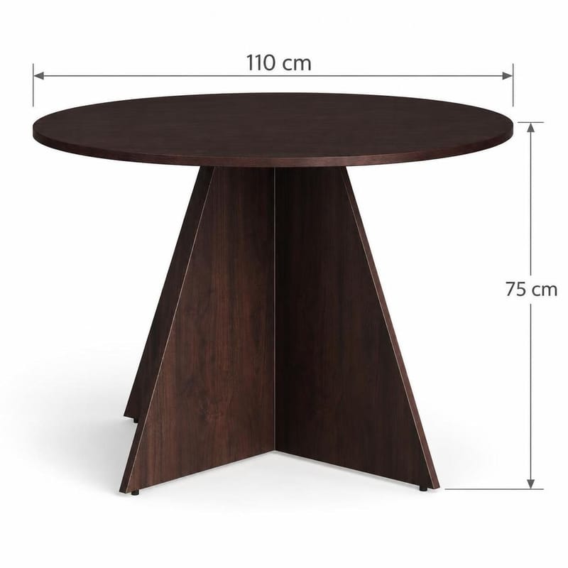 Vera Rund Spisebordssæt 110 cm – Spisebord med 4 Katy Spisestole med Træ- og Røget Eg-udseende - Mørkebrun - Møbler - Borde - Spisebordssæt