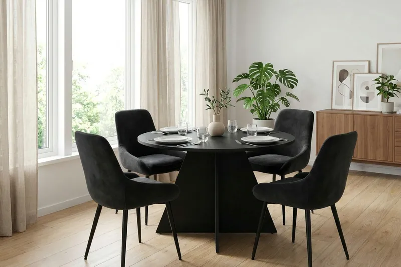 Vera rundt spisebord ø110 cm Finér - Sortbejdset eg - Møbler - Borde - Spisebord og køkkenbord