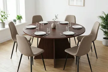 Vera Rundt Spisebord 150 cm med Træ- og Valnøddeudseende - Brun - Møbler - Borde - Spisebord og køkkenbord