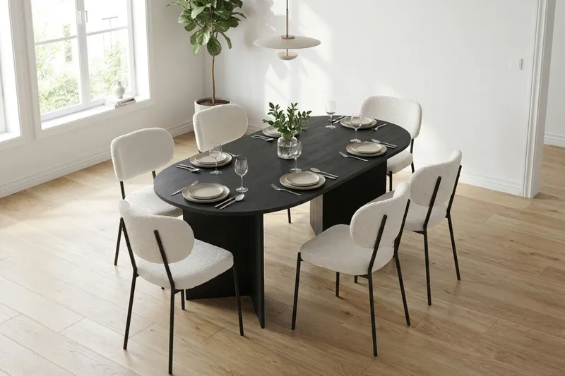Vera Spisebord Oval 180x100 cm Finér - Sortbejdset eg - Møbler - Borde - Spisebord og køkkenbord