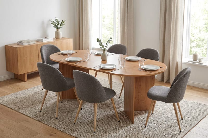 Vera spisebordssæt 180 cm ovalt med 6 Nibe Plus-spisebordsstole - Eg - Møbler - Borde - Spisebordssæt