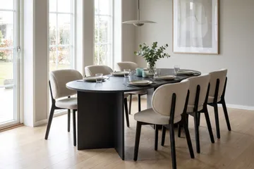 Vera spisegruppe 180 cm rektangulær i sort med 6 Eira spisestole - Sortbejdset eg - Møbler - Borde - Spisebordssæt