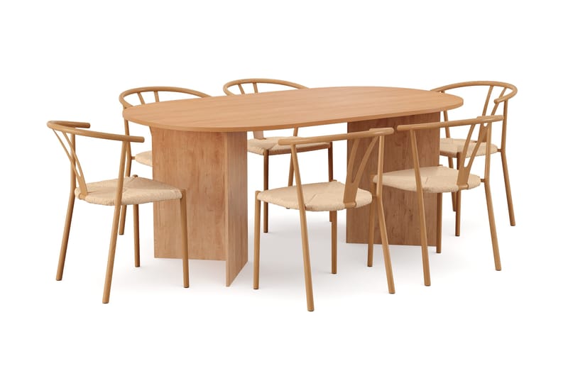 Vera spisegruppe rektangulær 180 cm eg med 6 Elysia spisebordsstole, Eg