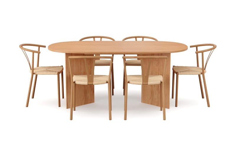 Vera spisegruppe rektangulær 180 cm eg med 6 Elysia spisebordsstole - Eg - Møbler - Borde - Spisebordssæt