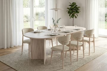 Vera spisegruppe rektangulær 180 cm hvidolieret med 6 Molly spisebordsstole - Hvidbejdset eg - Møbler - Borde - Spisebordssæt