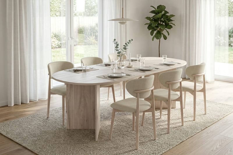 Vera spisegruppe rektangulær 180 cm hvidolieret med 6 Molly spisebordsstole - Hvidbejdset eg - Møbler - Borde - Spisebordssæt