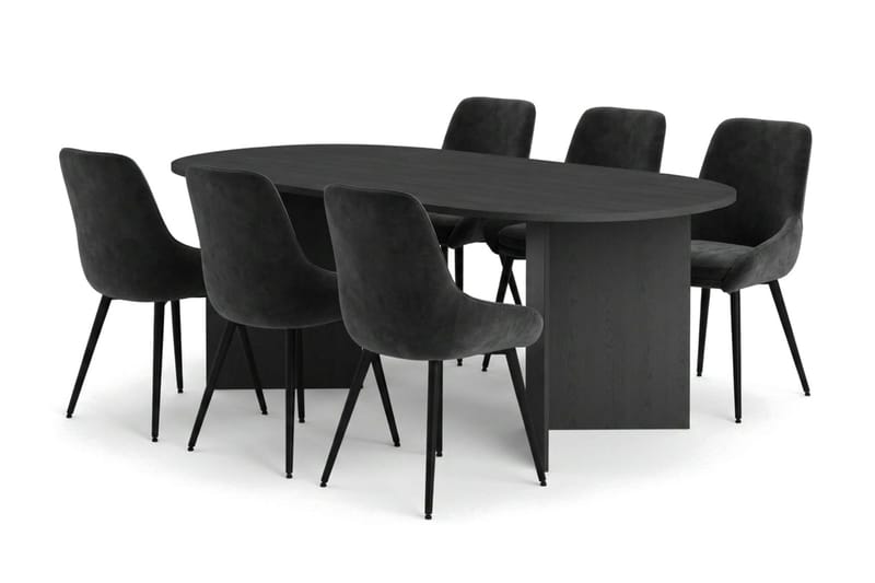 Vera spisegruppe rektangulær 180 cm sort med 6 Alsarp spisestole, Sort
