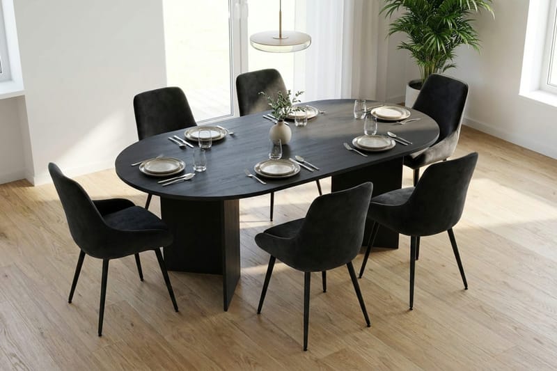 Vera spisegruppe rektangulær 180 cm sort med 6 Alsarp spisestole - Sort - Møbler - Borde - Spisebordssæt