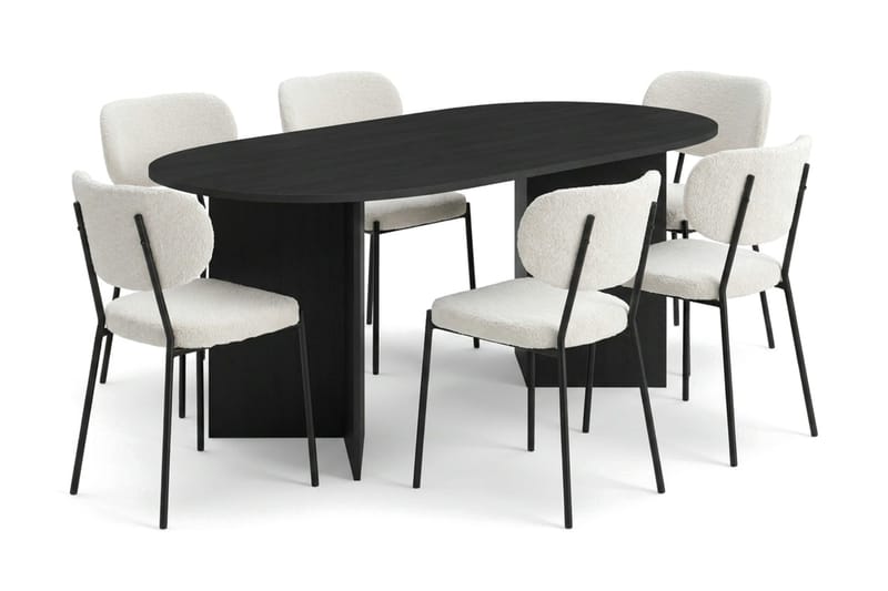 Vera spisegruppe rektangulær 180 cm sort med 6 Gemmiano spisestole, Sortbejdset eg