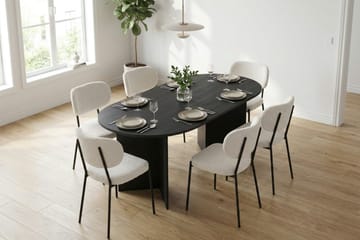 Vera spisegruppe rektangulær 180 cm sort med 6 Gemmiano spisestole - Sortbejdset eg - Møbler - Borde - Spisebordssæt