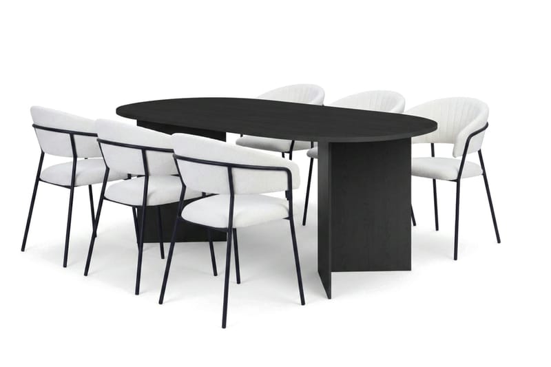 Vera spisegruppe rektangulær 180 cm sort med 6 Karol spisestole, Sort