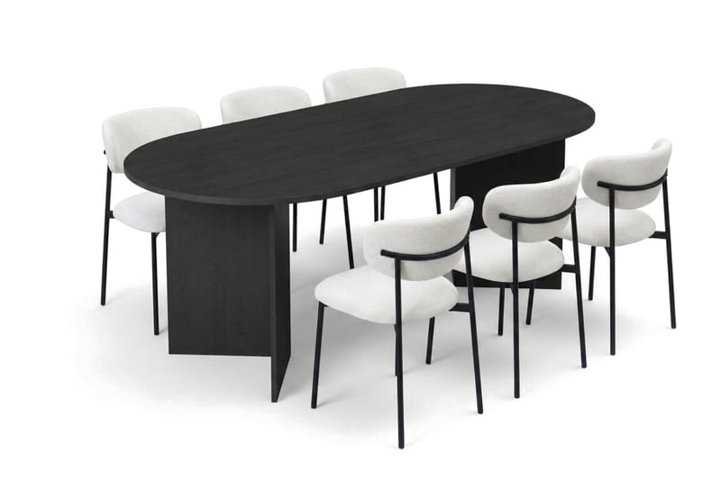 Vera spisegruppe rektangulær 180 cm sort med 6 Lucy spisestole, Sort