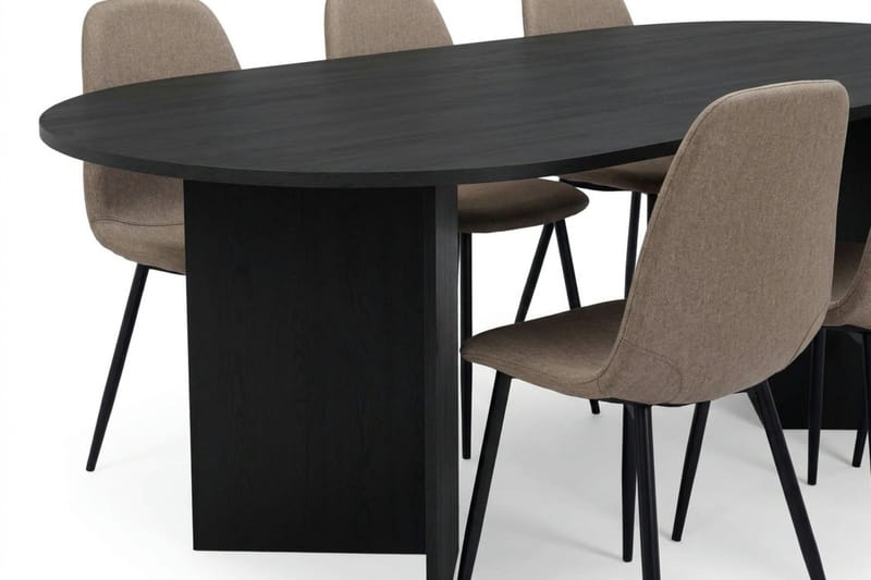Vera spisegruppe rektangulær 180 cm sort med 6 Nibe spisestole - Sort - Møbler - Borde - Spisebordssæt