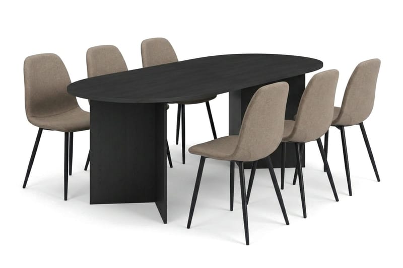 Vera spisegruppe rektangulær 180 cm sort med 6 Nibe spisestole, Sort