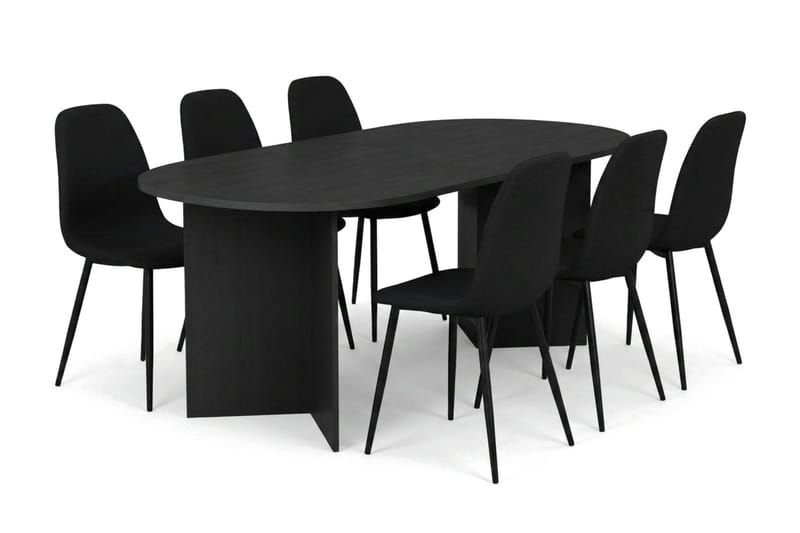 Vera spisegruppe rektangulær 180 cm sort med 6 Nibe spisestole, Sortbejdset eg