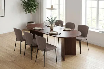 Vera spisegruppe rektangulær 180 cm valnød med 6 Elsie spisestole - Valnød - Møbler - Borde - Spisebordssæt