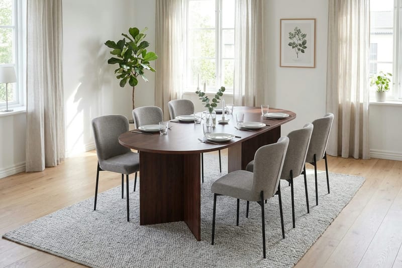 Vera spisegruppe rektangulær 180 cm valnød med 6 Elsie spisestole - Valnød/Lysegrå - Møbler - Borde - Spisebordssæt