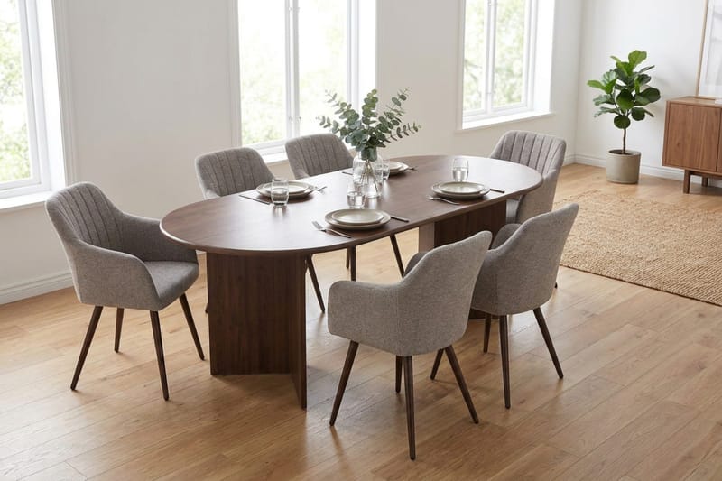 Vera spisegruppe rektangulær 180 cm valnød med 6 Filippa spisebordsstole - Valnød - Møbler - Borde - Spisebordssæt