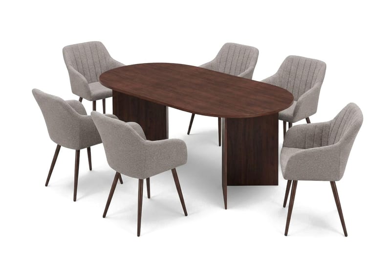 Vera spisegruppe rektangulær 180 cm valnød med 6 Filippa spisebordsstole - Valnød - Møbler - Borde - Spisebordssæt