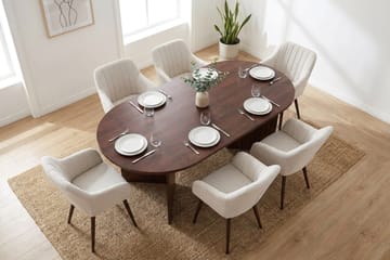 Vera spisegruppe rektangulær 180 cm valnød med 6 Filippa spisebordsstole - Valnød - Møbler - Borde - Spisebordssæt