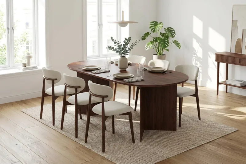 Vera spisegruppe rektangulær 180 cm valnød med 6 Molly spisebordsstole - Valnød - Møbler - Borde - Spisebordssæt