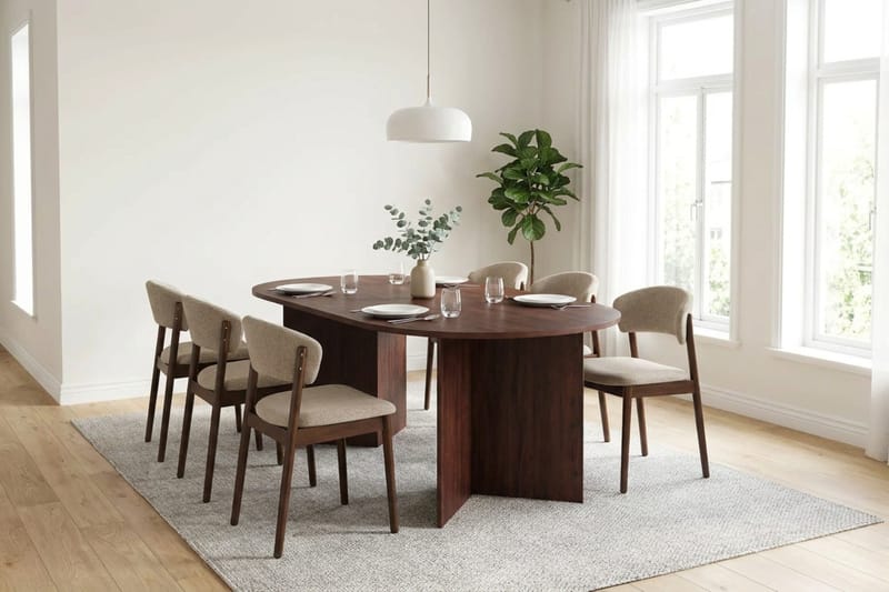 Vera spisegruppe rektangulær 180 cm valnød med 6 Nala spisebordsstole - Valnød - Møbler - Borde - Spisebordssæt