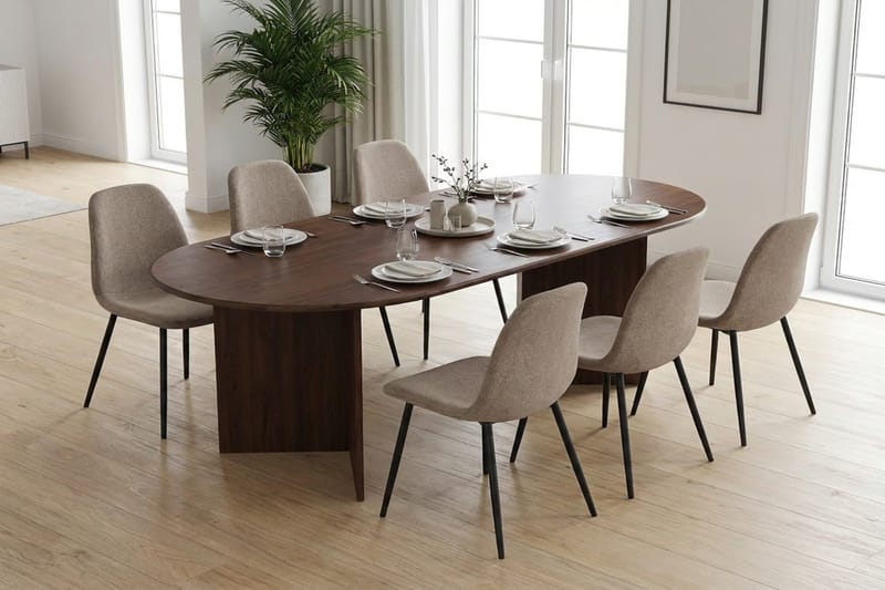 Vera spisegruppe rektangulær 180 cm valnød med 6 Nibe spisestole - Valnød - Møbler - Borde - Spisebordssæt