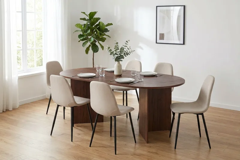 Vera spisegruppe rektangulær 180 cm valnød med 6 Nibe spisestole - Valnød - Møbler - Borde - Spisebordssæt