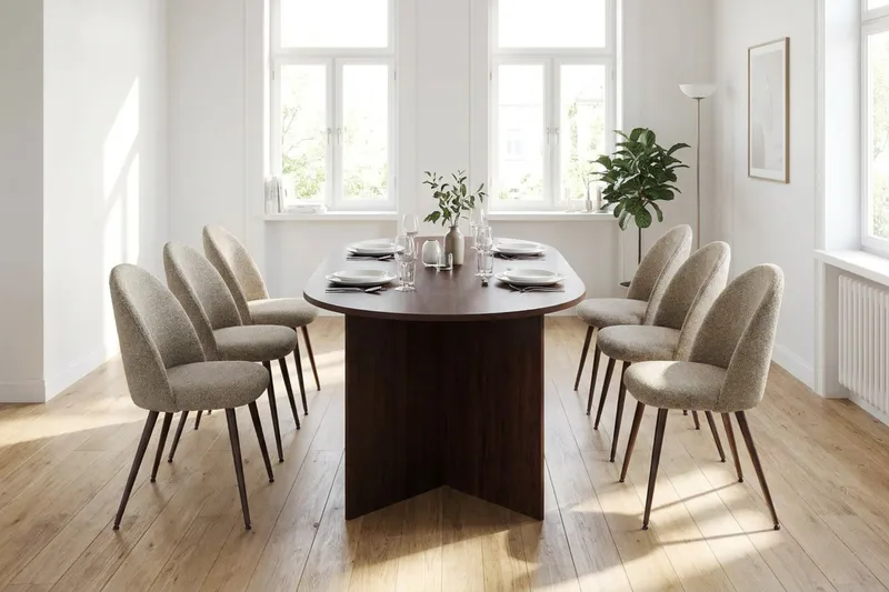Vera spisegruppe rektangulær 180 cm valnød med 6 Nibe Plus spisestole - Valnød - Møbler - Borde - Spisebordssæt