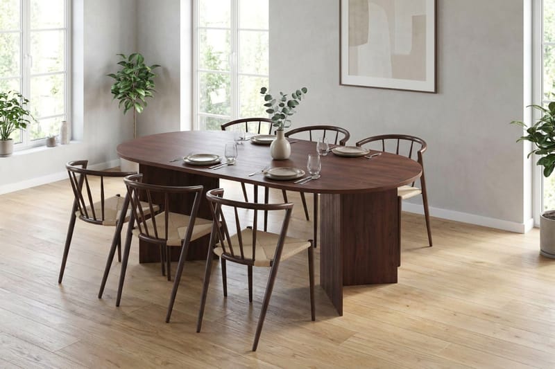 Vera spisegruppe rektangulær 180 cm valnød med 6 Winston spisestole - Valnød - Møbler - Borde - Spisebordssæt