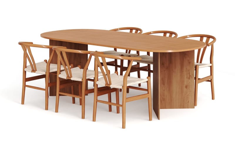 Vera spisegruppe rektangulær 220 cm eg med 6 Dastoori spisestole, Eg