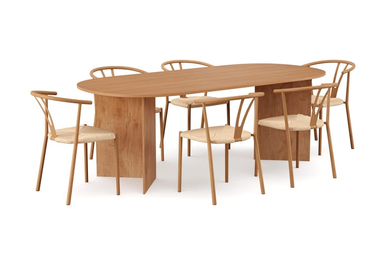 Vera spisegruppe rektangulær 220 cm Eg med 6 Elysia spisestole, Eg