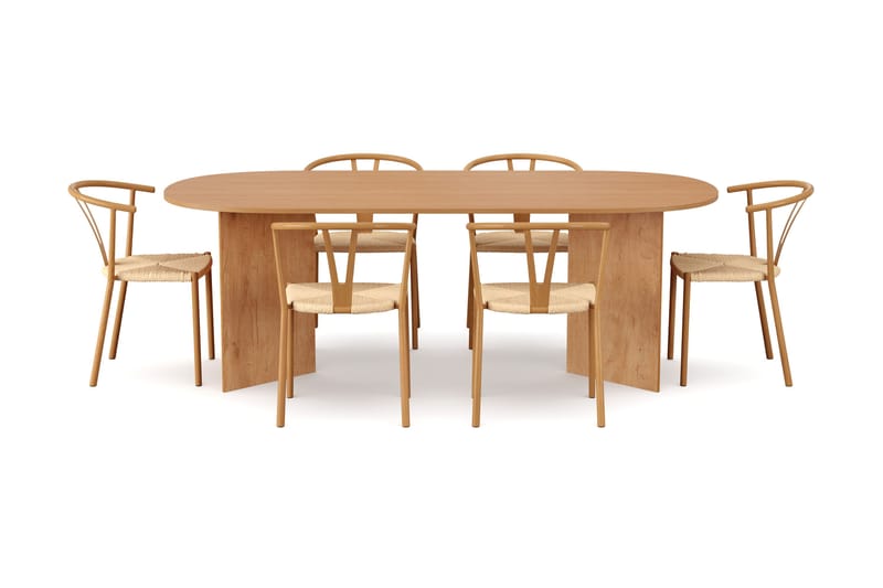 Vera spisegruppe rektangulær 220 cm Eg med 6 Elysia spisestole - Eg - Møbler - Borde - Spisebordssæt