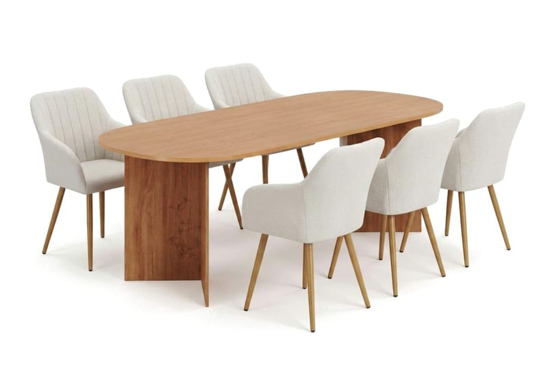 Vera spisegruppe rektangulær 220 cm eg med 6 Filippa spisebordsstole, Eg