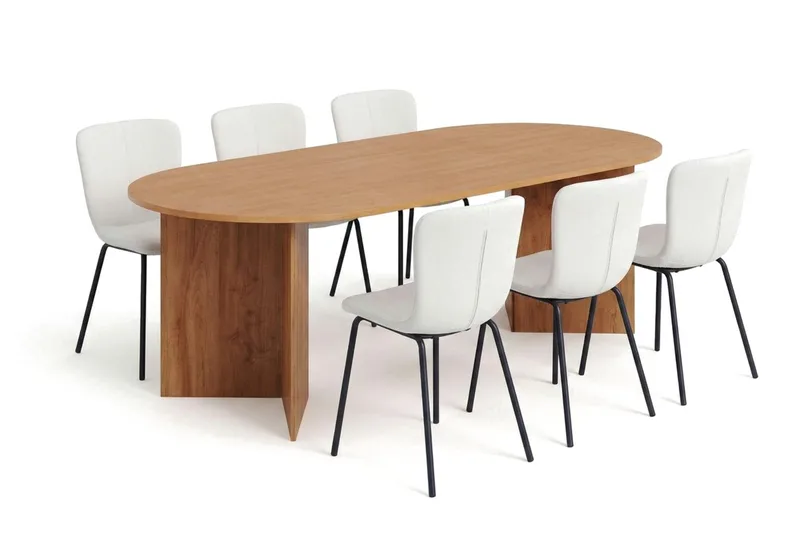 Vera spisegruppe rektangulær 220 cm eg med 6 Katy spisebordsstole, Eg
