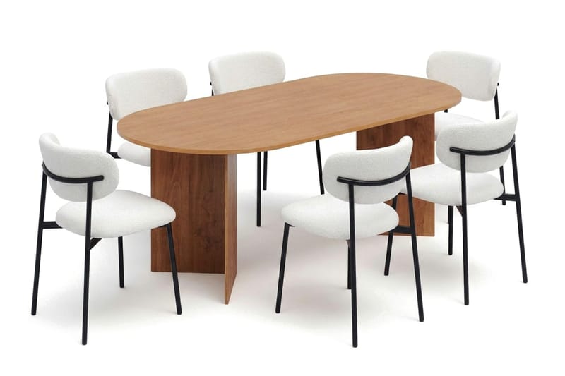 Vera spisegruppe rektangulær 220 cm eg med 6 Lucy spisebordsstole, Eg